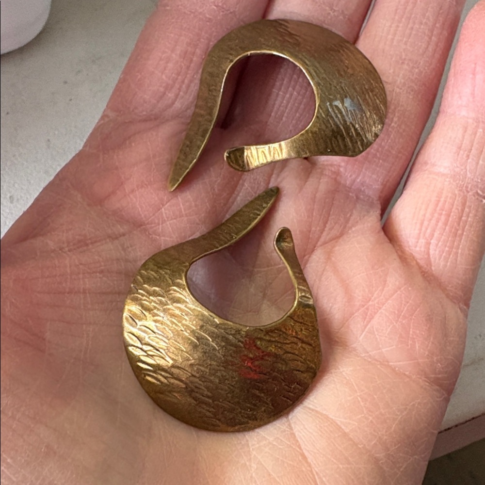 Brutalist Copper/Dripper Ear Rings Slings Signed RAM - Picture 4 of 7